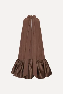 Mini Dresses|Dresses-ROTATE Birger Christensen Gathered Mini Dress Dark Brown Potting Soil color