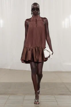 Mini Dresses|Dresses-ROTATE Birger Christensen Gathered Mini Dress Dark Brown Potting Soil color