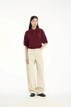 Pants-ROTATE Birger Christensen Heavy Cotton Pants Beige Oatmeal color