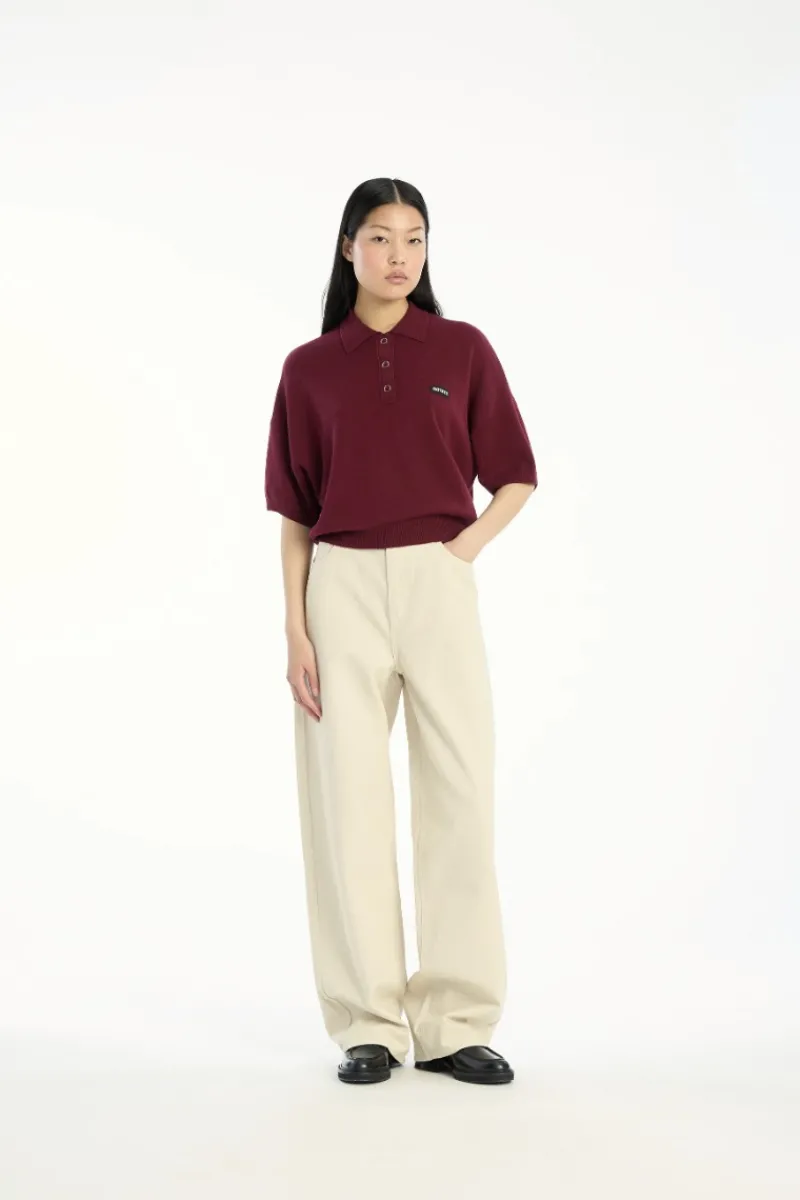 Pants-ROTATE Birger Christensen Heavy Cotton Pants Beige Oatmeal color