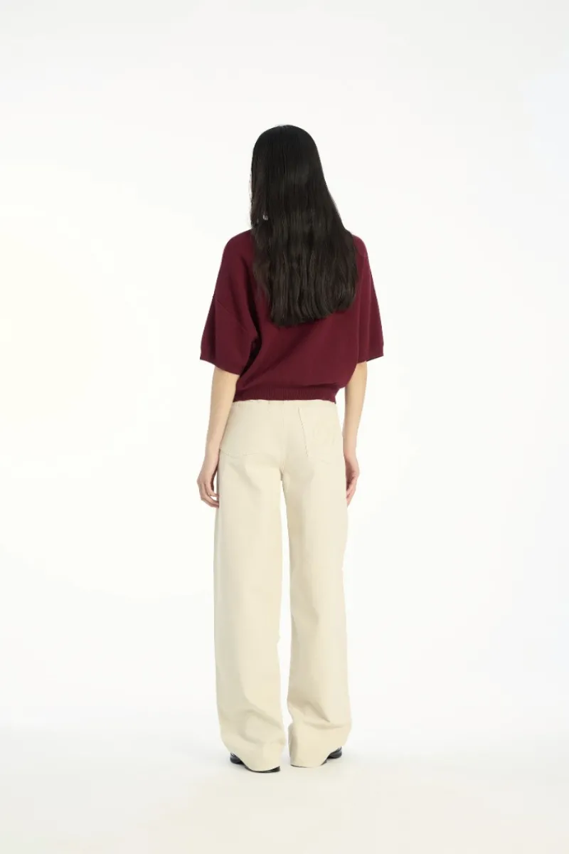 Pants-ROTATE Birger Christensen Heavy Cotton Pants Beige Oatmeal color