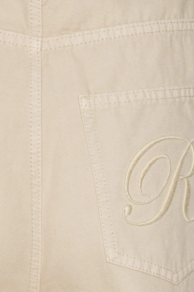 Pants-ROTATE Birger Christensen Heavy Cotton Pants Beige Oatmeal color