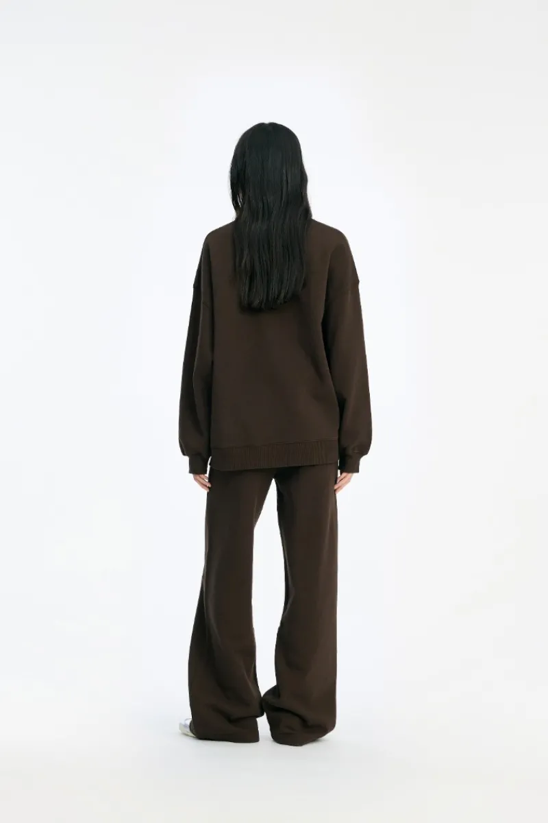 Pants-ROTATE Birger Christensen Heavy Straight Sweatpants Dark Brown Molé color
