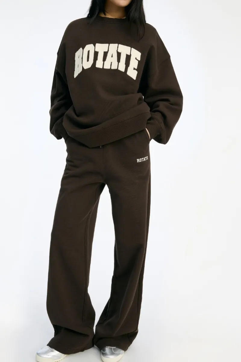 Pants-ROTATE Birger Christensen Heavy Straight Sweatpants Dark Brown Molé color