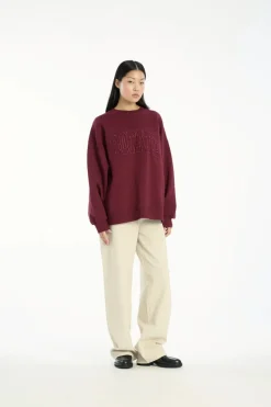 Tops-ROTATE Birger Christensen Heavy Sweat Crewneck Bordeaux Zinfandelcolor