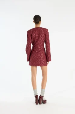 Mini Dresses|Dresses-ROTATE Birger Christensen Jacquard Blazer Dress Burgundy Zinfandelcolor