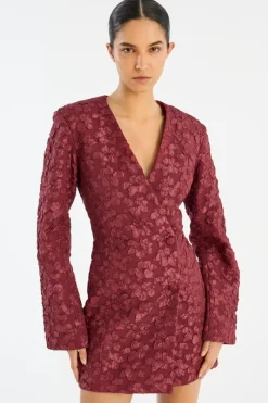Mini Dresses|Dresses-ROTATE Birger Christensen Jacquard Blazer Dress Burgundy Zinfandelcolor
