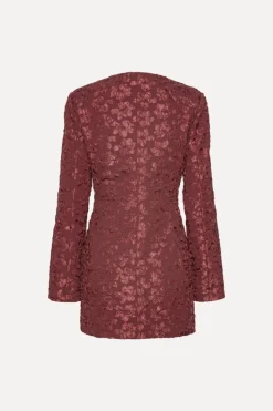Mini Dresses|Dresses-ROTATE Birger Christensen Jacquard Blazer Dress Burgundy Zinfandelcolor