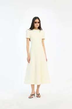 Midi Dresses|Dresses-ROTATE Birger Christensen Jacquard Flared Dress Yellow Winter White color