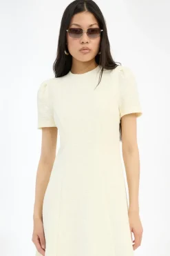 Midi Dresses|Dresses-ROTATE Birger Christensen Jacquard Flared Dress Yellow Winter White color