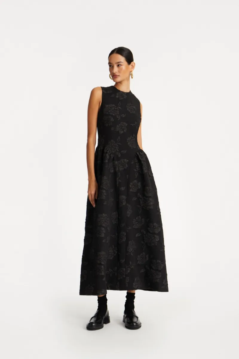 Midi Dresses|Dresses-ROTATE Birger Christensen Jacquard Midi Dress Black Black color