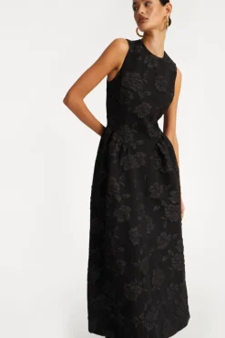 Midi Dresses|Dresses-ROTATE Birger Christensen Jacquard Midi Dress Black Black color