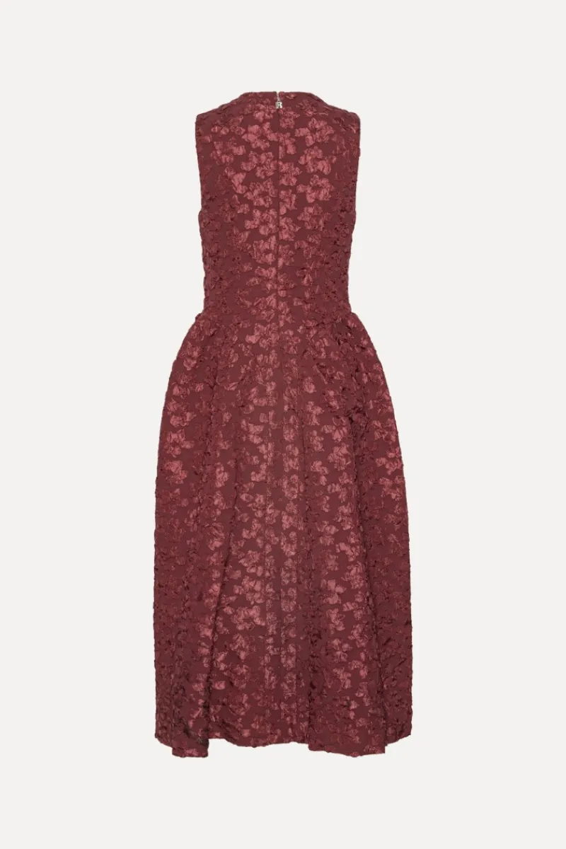 Midi Dresses|Dresses-ROTATE Birger Christensen Jacquard Midi Dress Burgundy Zinfandelcolor