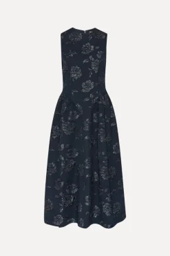 Midi Dresses|Dresses-ROTATE Birger Christensen Jacquard Midi Dress Dark Blue Sky Captain (Dark Blue) color