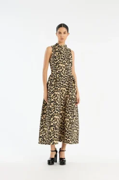 Midi Dresses|Dresses-ROTATE Birger Christensen Jacquard Midi Dress Leopard Print Dijon Comb color