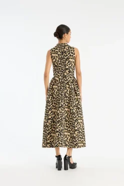 Midi Dresses|Dresses-ROTATE Birger Christensen Jacquard Midi Dress Leopard Print Dijon Comb color