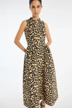 Midi Dresses|Dresses-ROTATE Birger Christensen Jacquard Midi Dress Leopard Print Dijon Comb color