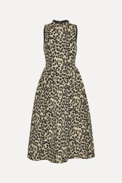 Midi Dresses|Dresses-ROTATE Birger Christensen Jacquard Midi Dress Leopard Print Dijon Comb color