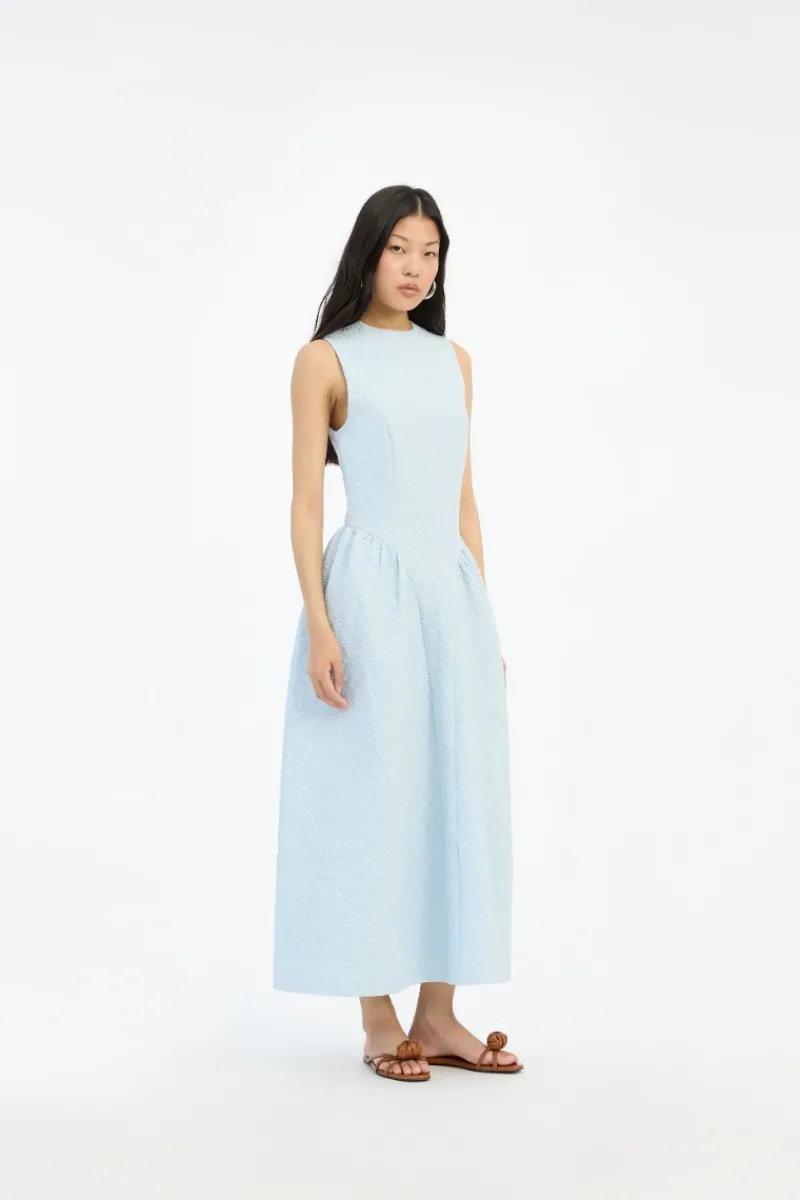 Midi Dresses|Dresses-ROTATE Birger Christensen Jacquard Midi Dress Light Blue Plein Air color