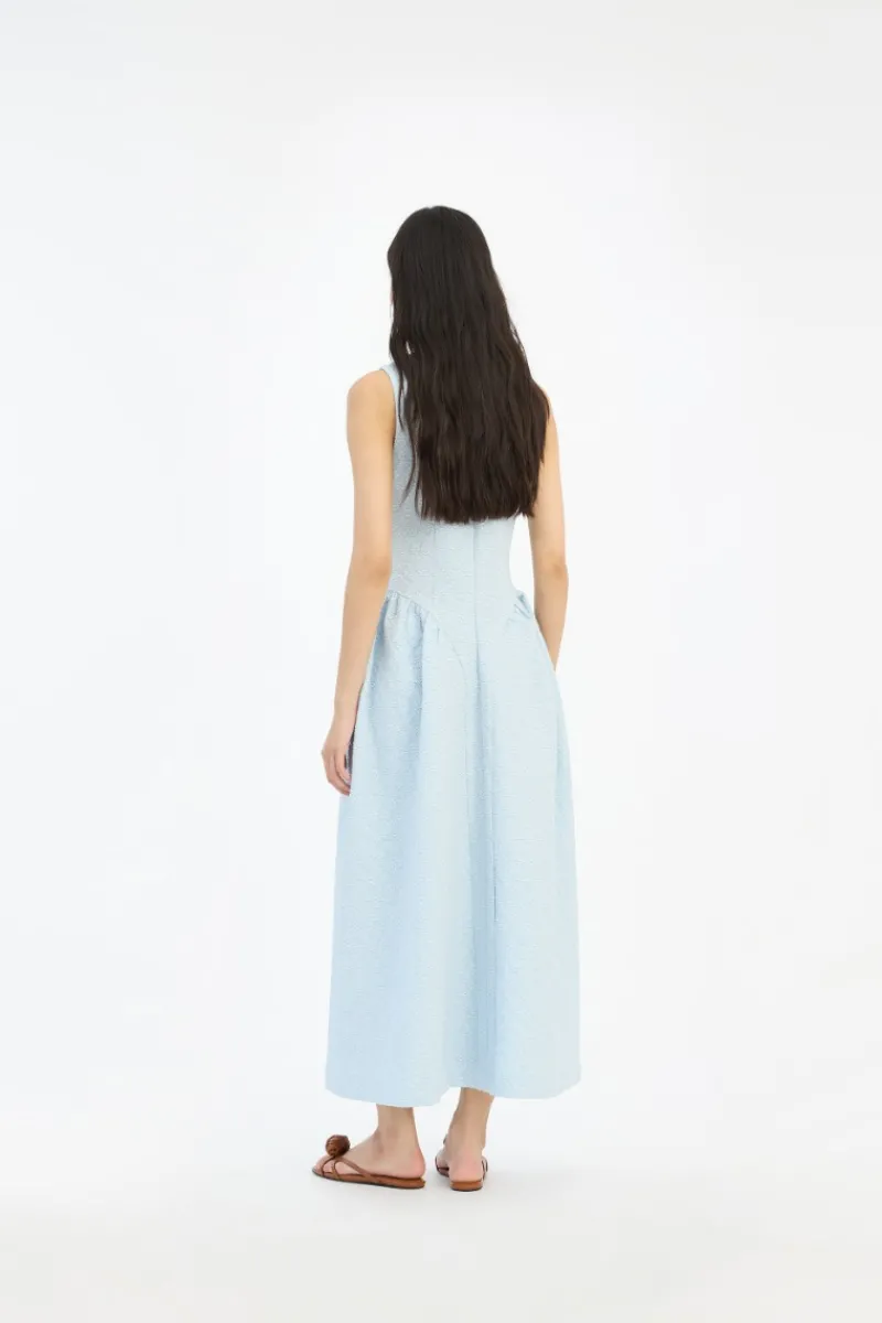 Midi Dresses|Dresses-ROTATE Birger Christensen Jacquard Midi Dress Light Blue Plein Air color