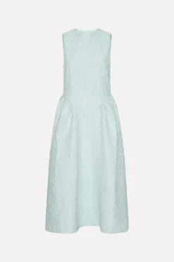 Midi Dresses|Dresses-ROTATE Birger Christensen Jacquard Midi Dress Light Blue Plein Air color