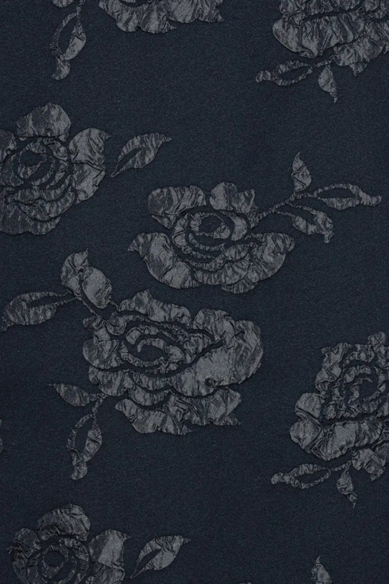 Midi Dresses|Dresses-ROTATE Birger Christensen Jacquard Midi Puff Dress Dark Blue Sky Captain (Dark Blue) color