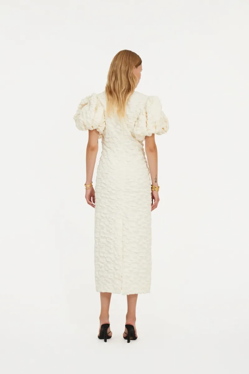 Bridal|Midi Dresses-ROTATE Birger Christensen Jacquard Midi Puffy Dress White Egret color