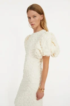 Bridal|Midi Dresses-ROTATE Birger Christensen Jacquard Midi Puffy Dress White Egret color