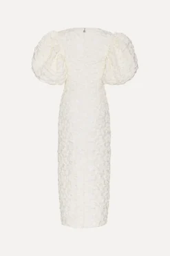 Bridal|Midi Dresses-ROTATE Birger Christensen Jacquard Midi Puffy Dress White Egret color