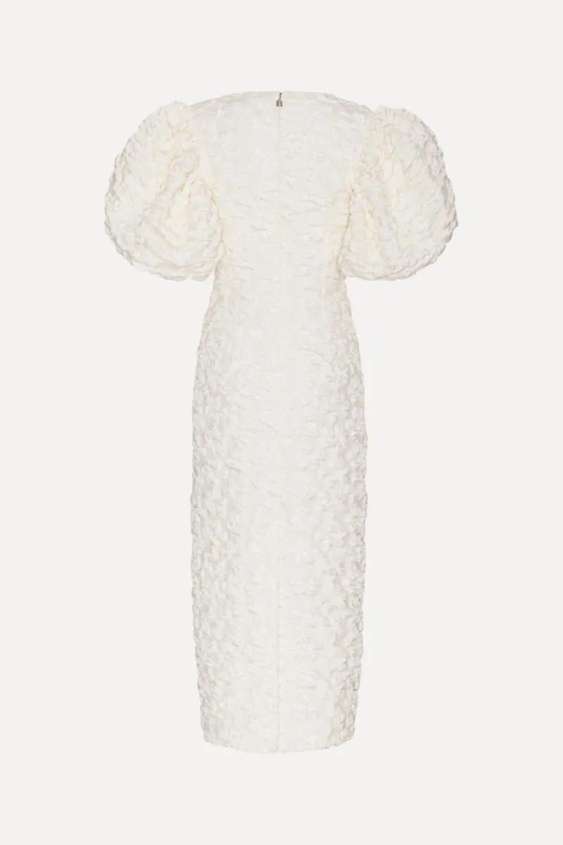 Bridal|Midi Dresses-ROTATE Birger Christensen Jacquard Midi Puffy Dress White Egret color