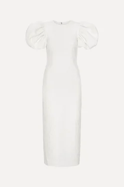 Bridal|Midi Dresses-ROTATE Birger Christensen Jacquard Midi Puffy Dress Egret White Egret color