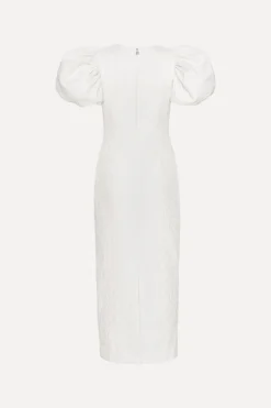 Bridal|Midi Dresses-ROTATE Birger Christensen Jacquard Midi Puffy Dress Egret White Egret color