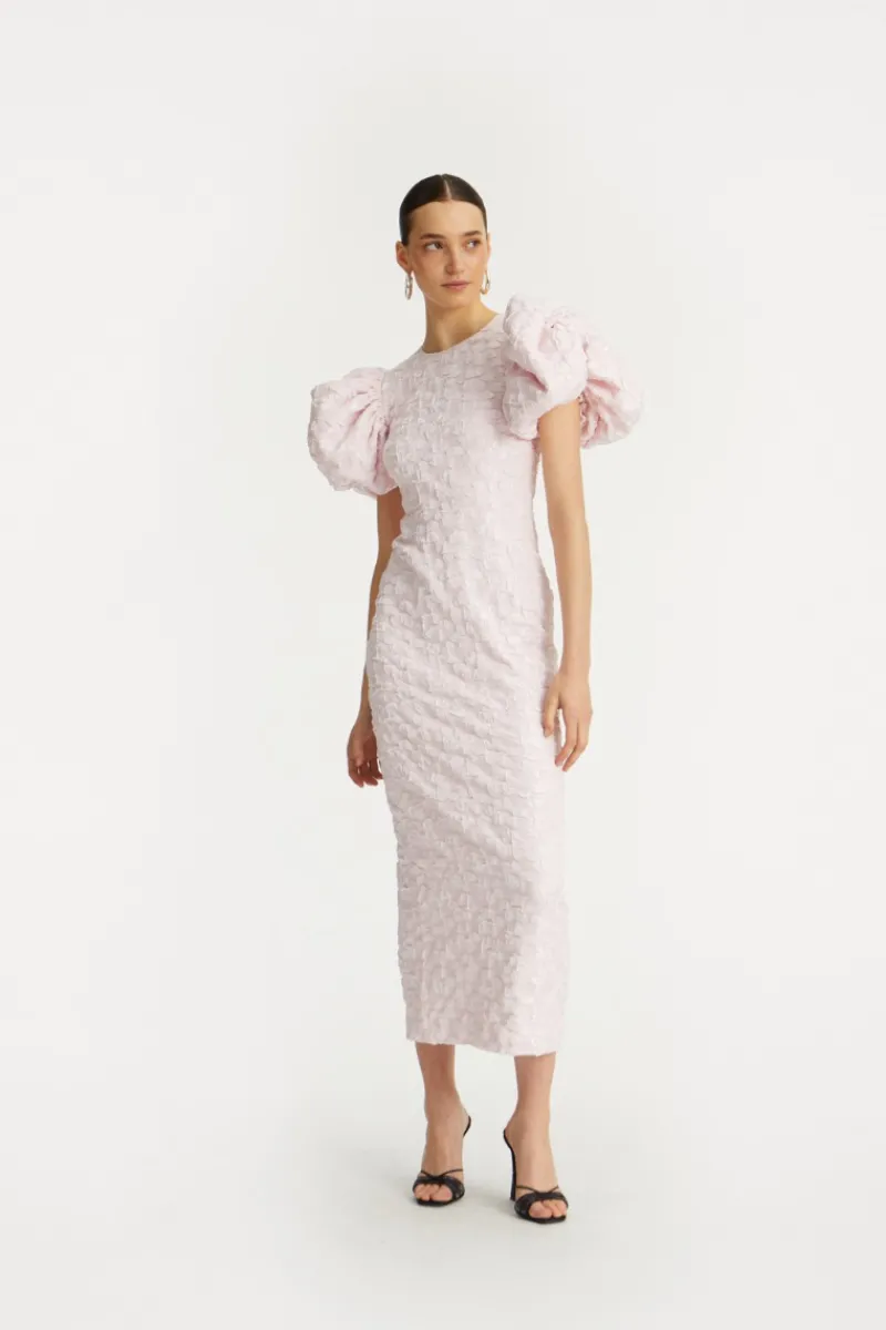 Midi Dresses|Dresses-ROTATE Birger Christensen Jacquard Midi Puffy Dress Light Pink Ballerina color