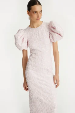 Midi Dresses|Dresses-ROTATE Birger Christensen Jacquard Midi Puffy Dress Light Pink Ballerina color