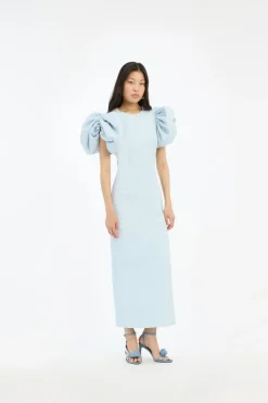 Midi Dresses|Dresses-ROTATE Birger Christensen Jacquard Midi Puffy Dress Light Blue Plein Air color