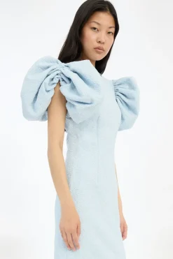 Midi Dresses|Dresses-ROTATE Birger Christensen Jacquard Midi Puffy Dress Light Blue Plein Air color