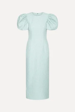 Midi Dresses|Dresses-ROTATE Birger Christensen Jacquard Midi Puffy Dress Light Blue Plein Air color