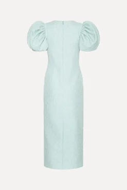 Midi Dresses|Dresses-ROTATE Birger Christensen Jacquard Midi Puffy Dress Light Blue Plein Air color