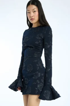 Mini Dresses|Dresses-ROTATE Birger Christensen Jacquard Mini Dress Dark Blue Sky Captain (Dark Blue) color