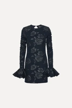 Mini Dresses|Dresses-ROTATE Birger Christensen Jacquard Mini Dress Dark Blue Sky Captain (Dark Blue) color