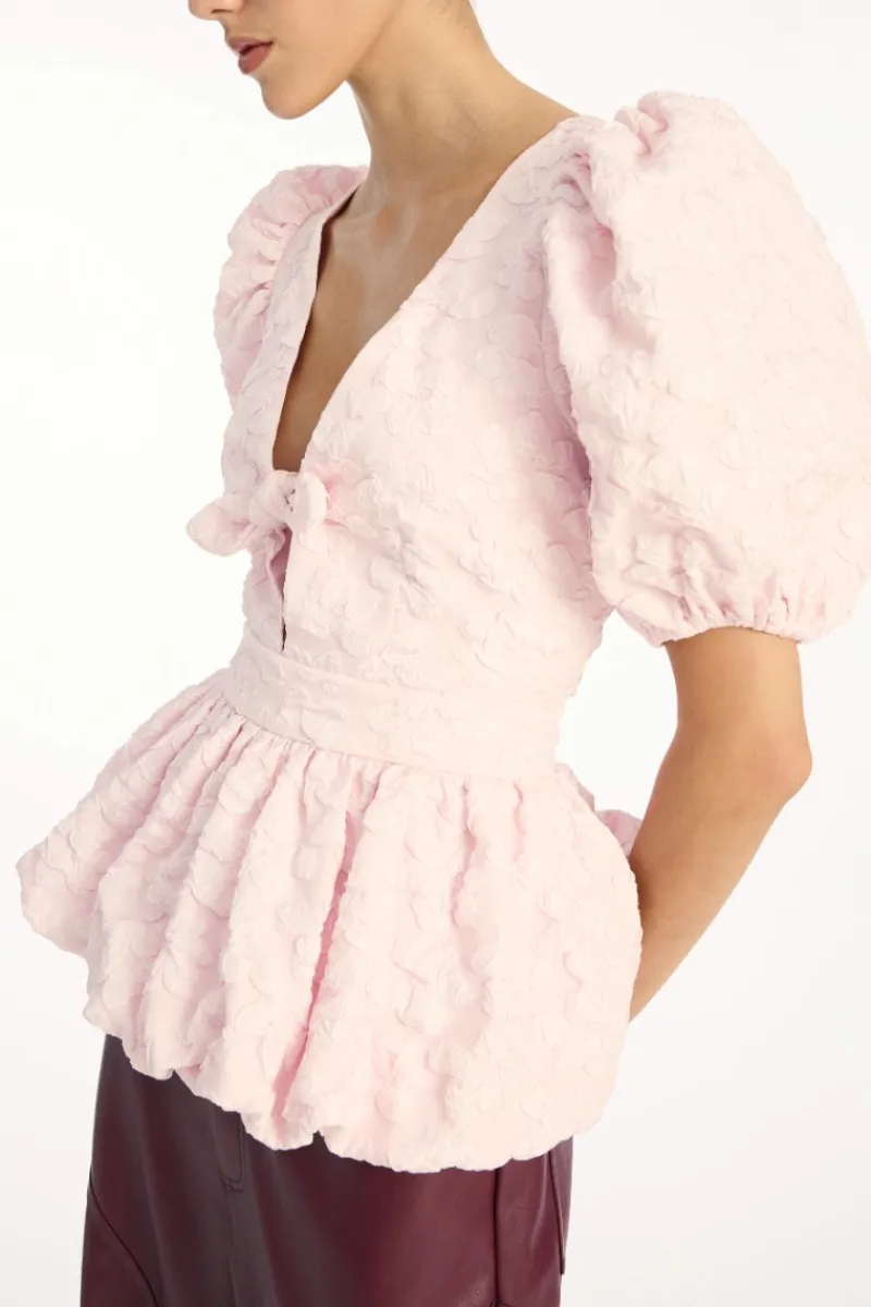 Tops-ROTATE Birger Christensen Jacquard Puff Sleeve Top Light Pink Ballerina color