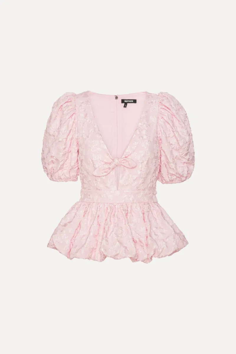 Tops-ROTATE Birger Christensen Jacquard Puff Sleeve Top Light Pink Ballerina color