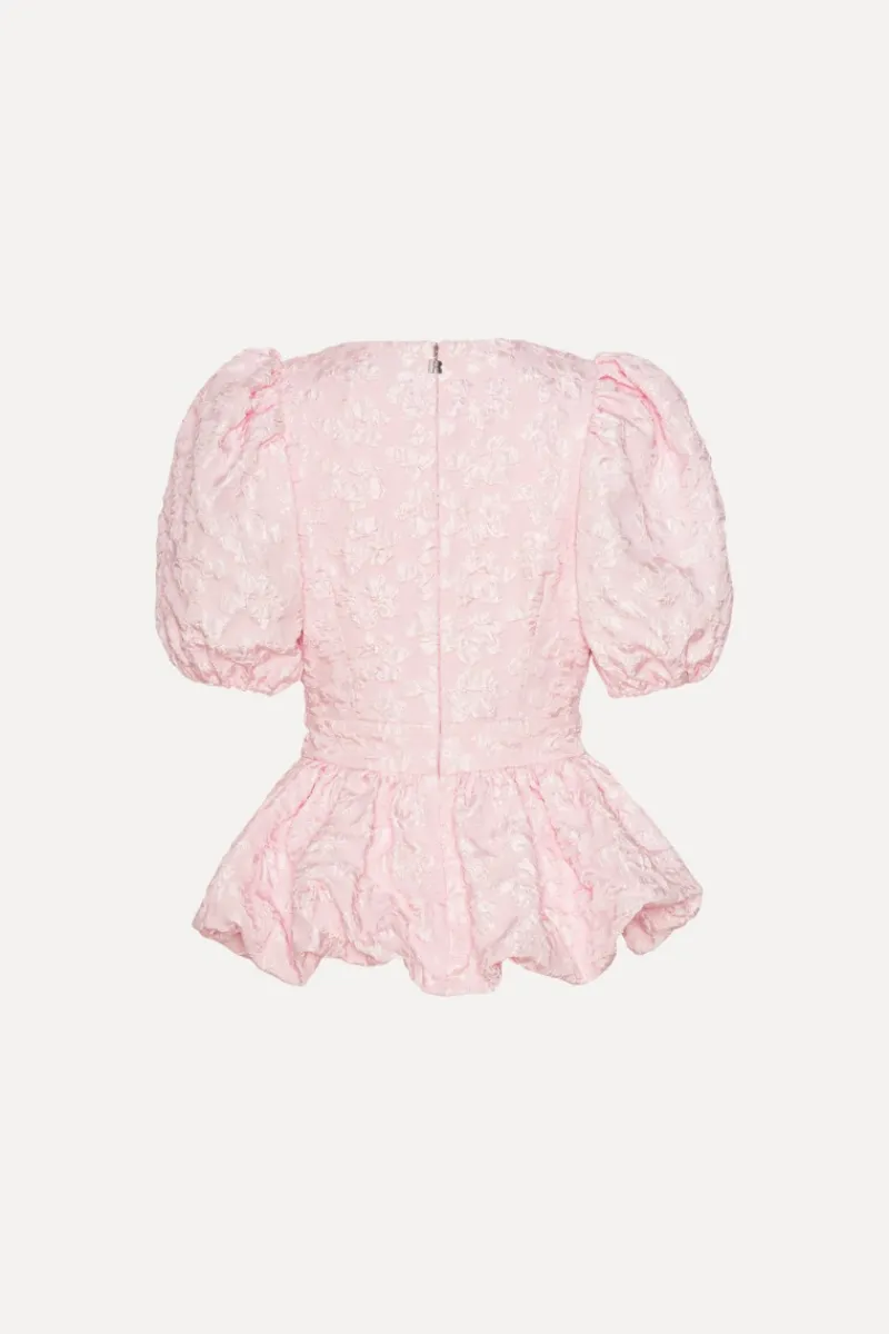 Tops-ROTATE Birger Christensen Jacquard Puff Sleeve Top Light Pink Ballerina color