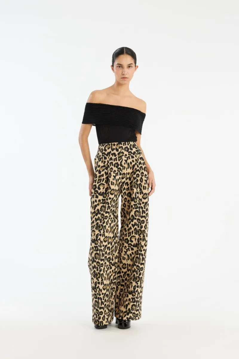 Pants-ROTATE Birger Christensen Jacquard Wide Leg Jeans Leopard Print Dijon Comb color