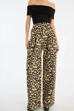 Pants-ROTATE Birger Christensen Jacquard Wide Leg Jeans Leopard Print Dijon Comb color