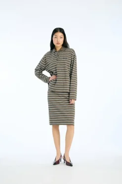 Skirts-ROTATE Birger Christensen Jersey Midi Skirt Army Green Tarmac color