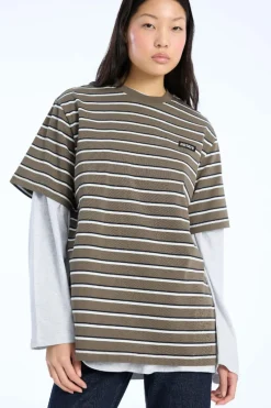 Tops-ROTATE Birger Christensen Jersey Oversized T-shirt Army Green Tarmac color