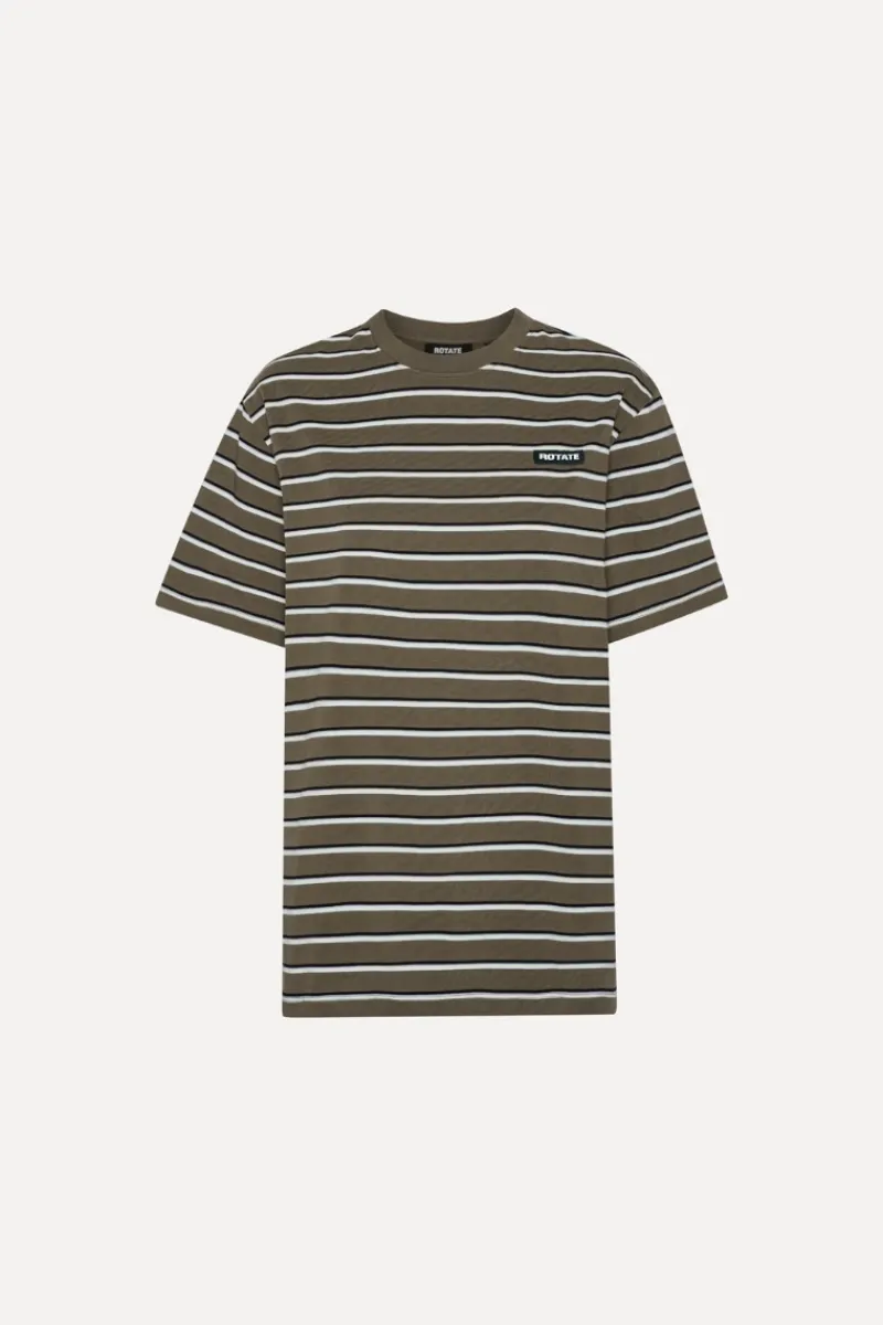 Tops-ROTATE Birger Christensen Jersey Oversized T-shirt Army Green Tarmac color