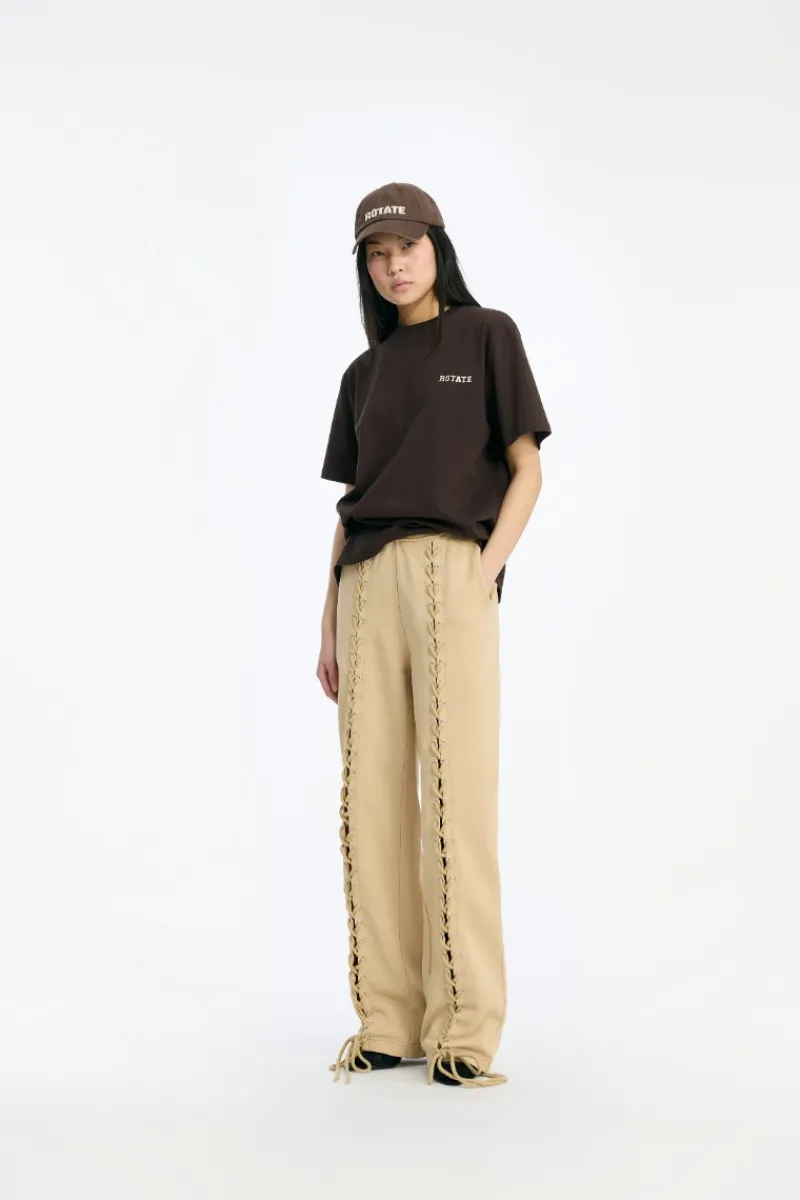 Tops-ROTATE Birger Christensen Jersey Oversized T-shirt Dark Brown Molé color