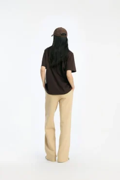 Tops-ROTATE Birger Christensen Jersey Oversized T-shirt Dark Brown Molé color